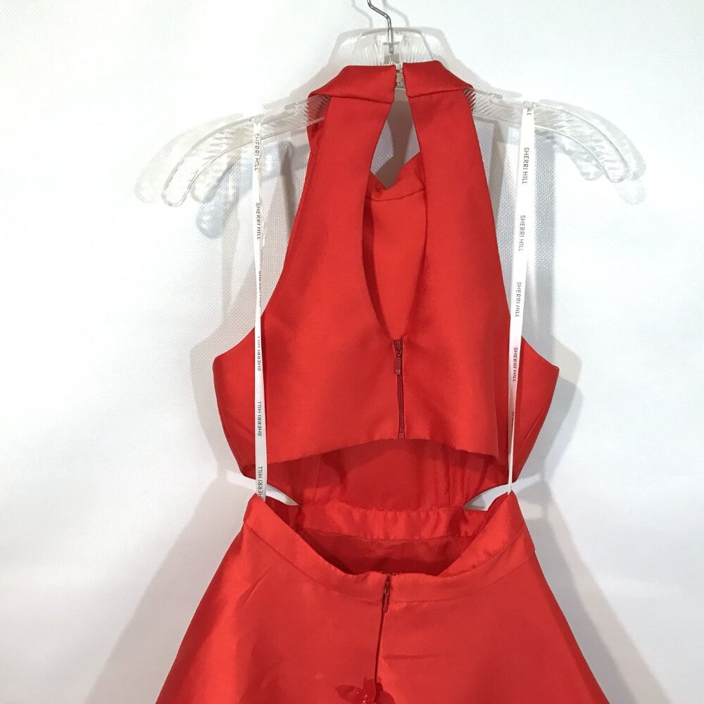 SHERRI HILL Formal Dress Sleeveless A-Line Gown Flower Petal Appliques Red Sz  2 - Picture 6 of 14